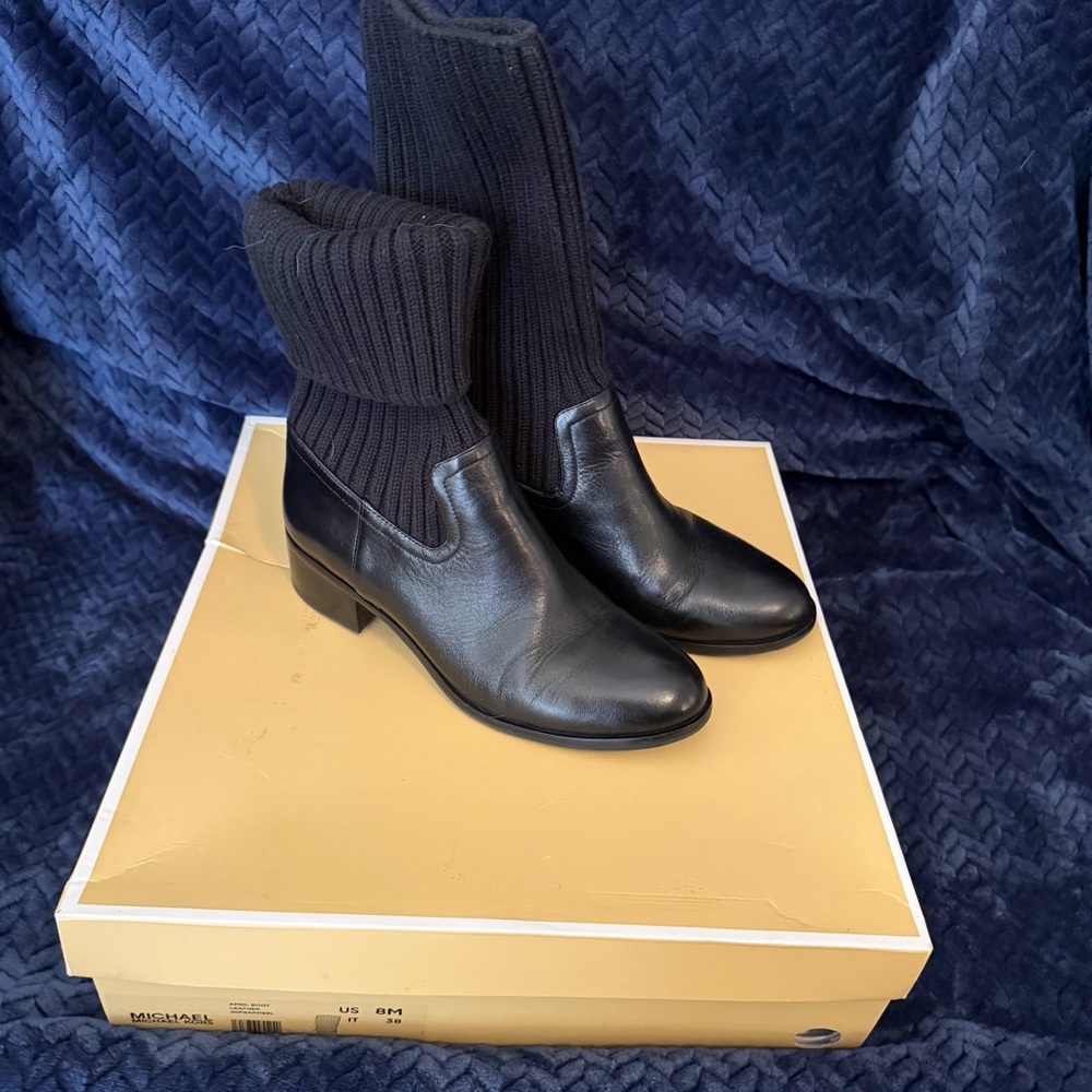 Michael Kors Collection Black Ankle Boots with Knit Detail